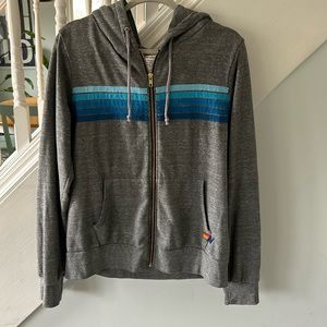 Aviator Nation 5 STRIPE HOODIE - HEATHER GREY // BLUE unisex large